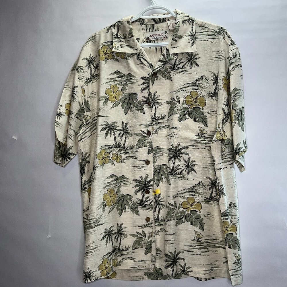 Suma Silk Palm tree Button up Men's Shirt M